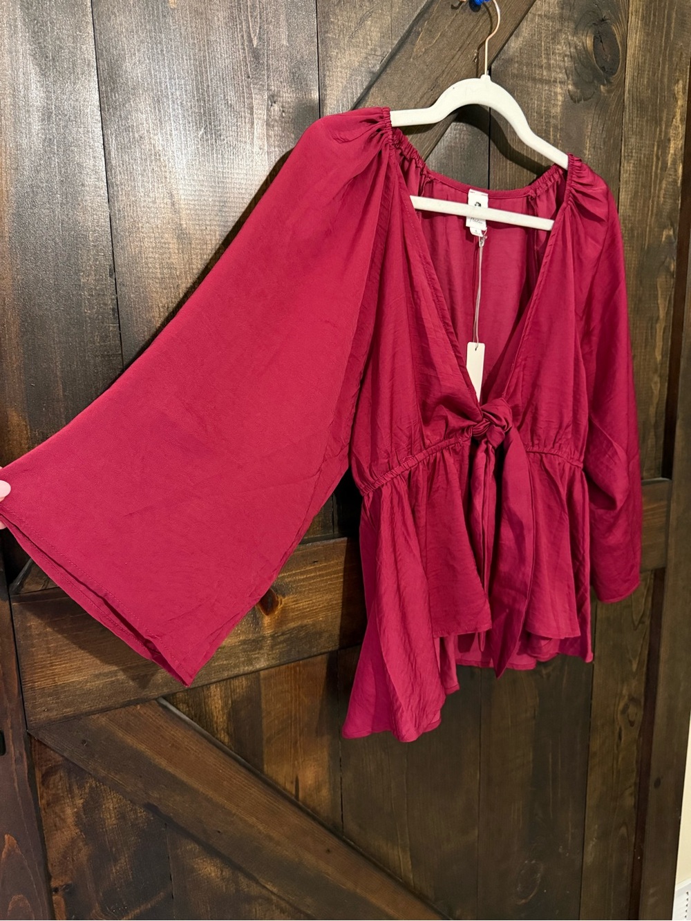LAWLESS Raspberry Tie-Front Peasant Blouse - Picture 2 of 7